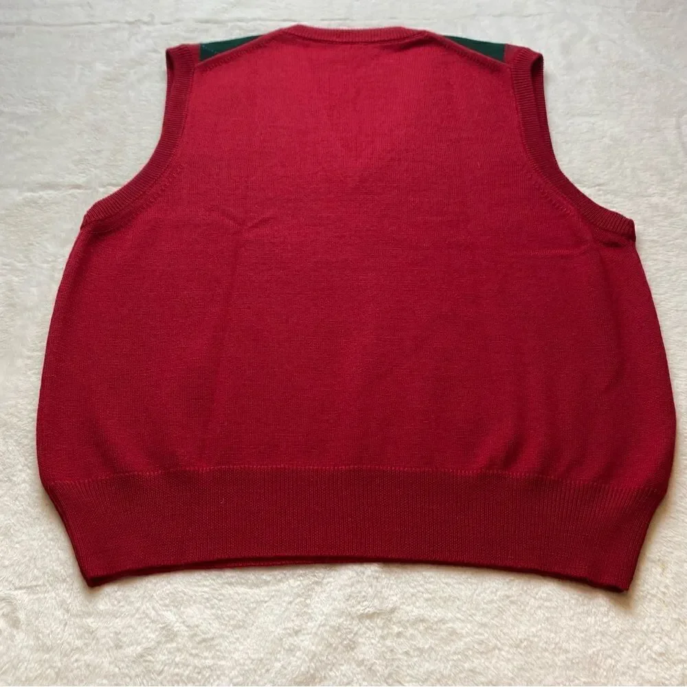 Tricots St Raphael Vintage Knit Argyle V Neck Wool Vest Size Large